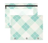 Pencil case with smooth zippers, 3 letter hole punch A4 paper, set of 2 pieces for teachers, students, teachers, mint, buffalo, checkered checkered
