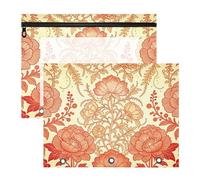 Pencil Case with Smooth Zippers Pen Holder Case for 3 Ringing Binder 2 Pack Students School Supplies Flowers Floral Flowers Red