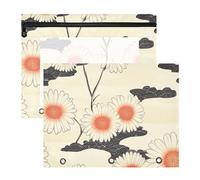 Pencil Case with Zipper Pen Holder Case for 3 Rings Binder 2 Pack Students Back to School Retro Japanese White Daisy