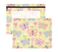 Pencil Case With Zipper Plastic File Folder for A4 Paper Letter 2 Pack Students Art Supplies Storage Butterfly Garden Fun