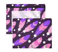 Pencil Case with Zipper Plastic File Folder for A4 Paper Letter 2 Pack Teacher Classroom Supplies Purple Pink Feather White Plush Ball Black