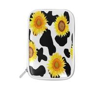 Pencil Case Yellow Sunflower Cow, Holder Pencil Bag Animal Sunflowers Zipper Stationery Travel Pouch Bag Organizer Cosmetic Pen Bag for School Girls Boys