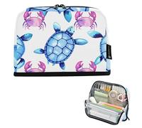 Pencil Case Zipper Pencils Pouch Blue Sea Turtles Purple Crabs White Pencil Bags Storage Girls Classroom Pen Pouch Floral Art Kids Stationery Back to School Supply