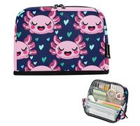 Pencil Case Zipper Pencils Pouch Cute Axolotls Dark Navy Pink Pencil Storage Bags Cute Pen Pouch for Girls Japanese Kids Back to School Supplies Organizer