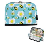 Pencil Case Zipper Pencils Pouch Cute Yellow Bees Daisies Blue Pencil Bag Storage Teen Girls Pen Pouch Boy Prints Adults Kids Back to School Organizer