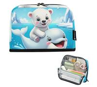 Pencil Case Zipper Pouch Large Cute Cartoon Polar Bear Whale Storage Pencil Bags Classroom Pen Bag Boys Custom Back to School Adults Office Supply