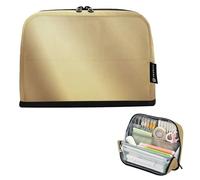 Pencil Case Zipper Pouch Large Light Pale Brown Yellow Silk Satin Storage Pencil Bags Cute Pen Pouch for Girls Custom Kids Stationery Back to School Supply