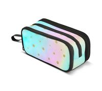 Pencil Case Zipper Pouch Large Pastel Rainbow Golden Dots Pencil Bag Storage Classroom Pen Bag Boys Cartoon College High School Office Supplies 8.86x3.54x4.33in