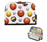 Pencil Case Zipper Pouch Large Realistic Basketballs Soccer Baseball Pencil Bags Storage Boys Pen Bags Teen Girls Colors College High School Office Supplies
