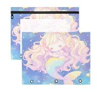 Pencil Cases 3-Holes 3 Hole Pocket for 3 Rings Binder 2 Pack Teacher Storing School Students Teacher Supplies Chibi - Style Cute Mermaid Colorful