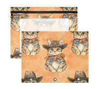 Pencil Cases 3-Holes Pocket Folders for A4 Paper Letter 2 Pack Teacher Home Western Cowboy Cat Cowboy Orange