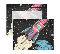 Pencil Cases Adorable 3 Rings Pocket for A4 Paper Letter 2 Pack Students Classroom Supplies Retro Vintage Rockets Space