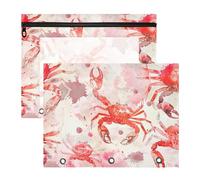 Pencil Cases Adorable Storage Bag for 3 Rings Binder 2 Pack Students Class Watercolor Animal Crab Marshmallow Red and White