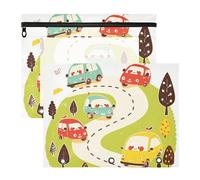 Pencil Cases Clear Window Pen Holder Case for A4 Paper Letter 2 Pack Teacher Office Cute Cartoon Cars Hand-Drawn Doodle Style