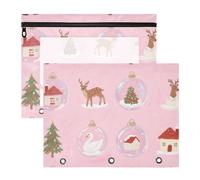 Pencil Cases Clear Window Pocket Folders for 3 Rings Binder 2 Pack Students College Supplies Merry Christmas Pink Crystal Ball