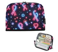 Pencil Cases Large Capacity Makeup Large Size Pencil Case Student Stationery Pouch School Supplies Neon Patriotic Pattern Ribbons