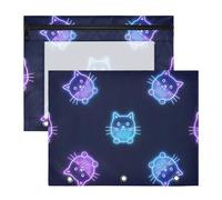 Pencil Cases Multi-Purpose 3 Hole Punch for 3 Rings Binder 2 Pack Teacher Office Cartoon Cute Colorful Fluorescent Neon Cat