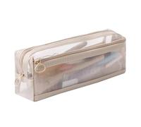 Pencil Cases Pen Pouch Clear Transparent Marker Pouch with Zipper, Exam Pencil Storage Bag Travel Cosmetic Makeup Bag for Students Adults Teen Kids (Square double layer Yellow)