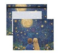 Pencil Cases Portable Plastic File Folder for A4 Paper Letter 2 Pack Teacher Office Boy and Dog Stars Moon Dreamy
