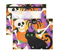 Pencil Cases Sturdy Storage Bag for A4 Paper Letter 2 Pack Teacher Office Happy Halloween Black Cat Skull Pumpkin