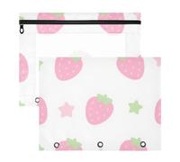 pencil cases transparent window 3 rings pocket for 3 rings binder 2 packs students office cute pink strawberry pattern
