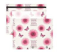 Pencil Cases with 3 Reinforced Grommets 3 Hole Punch for A4 Paper Letter 2 Pack Teacher Classroom Supplies Pastel Daisy & Butterfly Faith