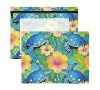 Pencil Cases with 3 Reinforced Grommets 3 Hole Punch for A4 Paper Letter 2 Pack Teacher Classroom Supplies Vibrant Sea Turtle & Hibiscus