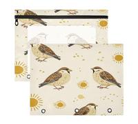 Pencil Cases with 3 Reinforced Grommets Pen Holder Case for 3 Ringing Binder 2 Pack Students Home Sparrow Sun Off White