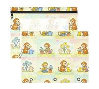 Pencil Cases with Zipper 3 Hole Punch for 3 Ringing Binder 2 Pack Teacher College Supplies Playful Monkey & Stripe Pastel Floral