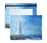 Pencil Cases with Zipper 3 Rings Pocket for 3 Rings Binder 2 Pack Students Home Blue Sea Lighthouse