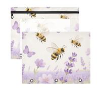 Pencil Cases with Zipper Plastic File Folder for A4 Paper Letter 2 Pack Students Home Busy Bees Lavender