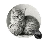 Pencil Cat Yarn Mouse Pad Round Laptop Mouse Mat Cute Computer Mousepad Keyboard Pad Non-Slip Desk Pads for Gaming Office Work Home