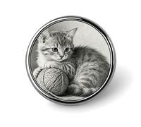 Pencil Cat Yarn Round Lapel Pins for Men Women Metal Button Pin Fashion Personalized Brooch Pins for Men Suits Cute Brooch Badge for Backpack Clothing Hat Bag Decoration
