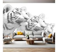 Pencil Drawing Mural Wallpaper Animals Three White Tigers Photo Wallpaper 3D Effect 200 x 140 cm Non-Woven Wall Mural Home Bedroom Living Room Tv Background Poster Decoration