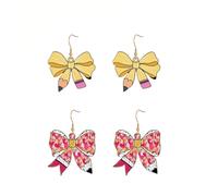 Pencil Earrings for Teachers Dainty Bow Pencil Drop Earrings Cute Statement Earrings Teacher Student Back to School Jewelry Gifts, L, Wood, No Gemstone