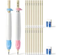 Pencil Grips for Children, Comfortable Writing Aid for Improving Handwriting, can Serve as Mechanical Pencil, Pencil Extender & Pencil Cap, Posture Correction Tool for Toddlers (2 Pack,Blue+Pink)