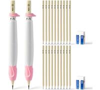 Pencil Grips for Children, Comfortable Writing Aid for Improving Handwriting, can Serve as Mechanical Pencil, Pencil Extender & Pencil Cap, Posture Correction Tool for Toddlers (2 Pack,Pink+Pink)