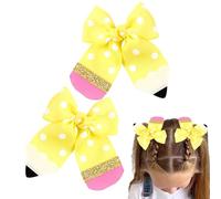 Pencil Hair Clip, Pencil Bows for Girls, 2 Pieces Dot Pencil Bow Clips, Pencil Hair Bows Clips for First Day of School Nursery 1st 2nd 3rd 4th 5th Grade