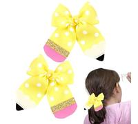Pencil Hair Clip, Pencil Bows for Girls, Pack of 2 Dot Pencil Bow Clips | Pencil Hair Bows Clips for First Day of School Nursery 1st 2nd 3rd 4th 5th Grade