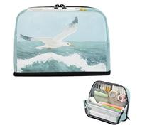 Pencil Holder Large Capacity Makeup Slots Stationery Pencil Case for Women Elementary Seagull Ocean Waves