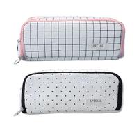 Pencil Organizer Bag - Soft Canvas, Multi-purpose Cosmetic Case for School Desk Large Capacity, Writing Supplies Holder | Classroom Student Stationery Case, Pink and White, riferimento alla