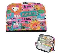 Pencil Organizer Case Large Capacity Pen Case Organizer Zippered Organizer Box for Girls Office Sun Colorful Art Words Doodle
