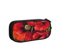 Pencil Pen Case Beautiful Red Poppy Flower Print Large Capacity Pencil Box Bag Double Zipper Pencil Cases Organizer For Office College School Adult Teen Girl Boy, Black, One Size, Big Capacity Pattern