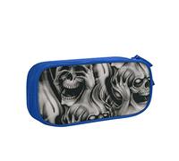 Pencil Pen Case Cool Evil Skull Print Large Capacity Pencil Box Bag Double Zipper Pencil Cases Organizer For Office College School Adult Teen Girl Boy, Blue, One Size, Big Capacity Pattern Printing,