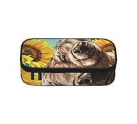 Pencil Pen Case Cow With Sunflowers In Blue Print Large Capacity Pencil Box Bag Durable Pencil Cases Organizer For Office College School Adult Teen Girl Boy, Black, One Size, Big Capacity Pattern