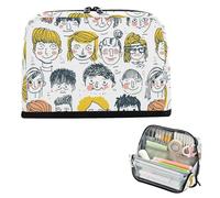 Pencil Pen Case Large Capacity Make Up Bags High Capacity Storage Organizer for Girls High School Funny Hand Drawn Faces Of Young People