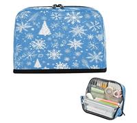 Pencil Pen Case Large Capacity Makeup Pouches Wide Opening Storage Organizer for Teacher College Christmas Blue Snowflakes lapiceras para mujer
