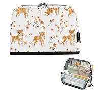 Pencil Pen Case Large Capacity Storage Bag With Slot Coin for Kids Travel Cartoon Sweet Leopard White