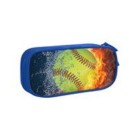 Pencil Pen Case Orange Softball Baseball On Fire And Water Print Large Capacity Pencil Box Bag Double Zipper Pencil Cases Organizer For Office College School Adult Teen Girl Boy, Blue, One Size, Big