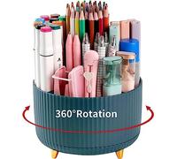 Pencil Pen Holder for Desk, 5 Slots 360°Degree Rotating Pencil Pen Organizers for Desk, Desktop Storage Stationery Supplies Organizer, Cute Pencil Cup Pot for Office, School, Home, Art Supply (Green)